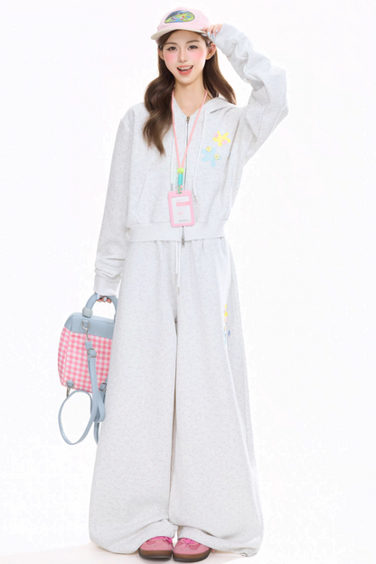 Retro Drapey Wide-Leg Sweatpants Set