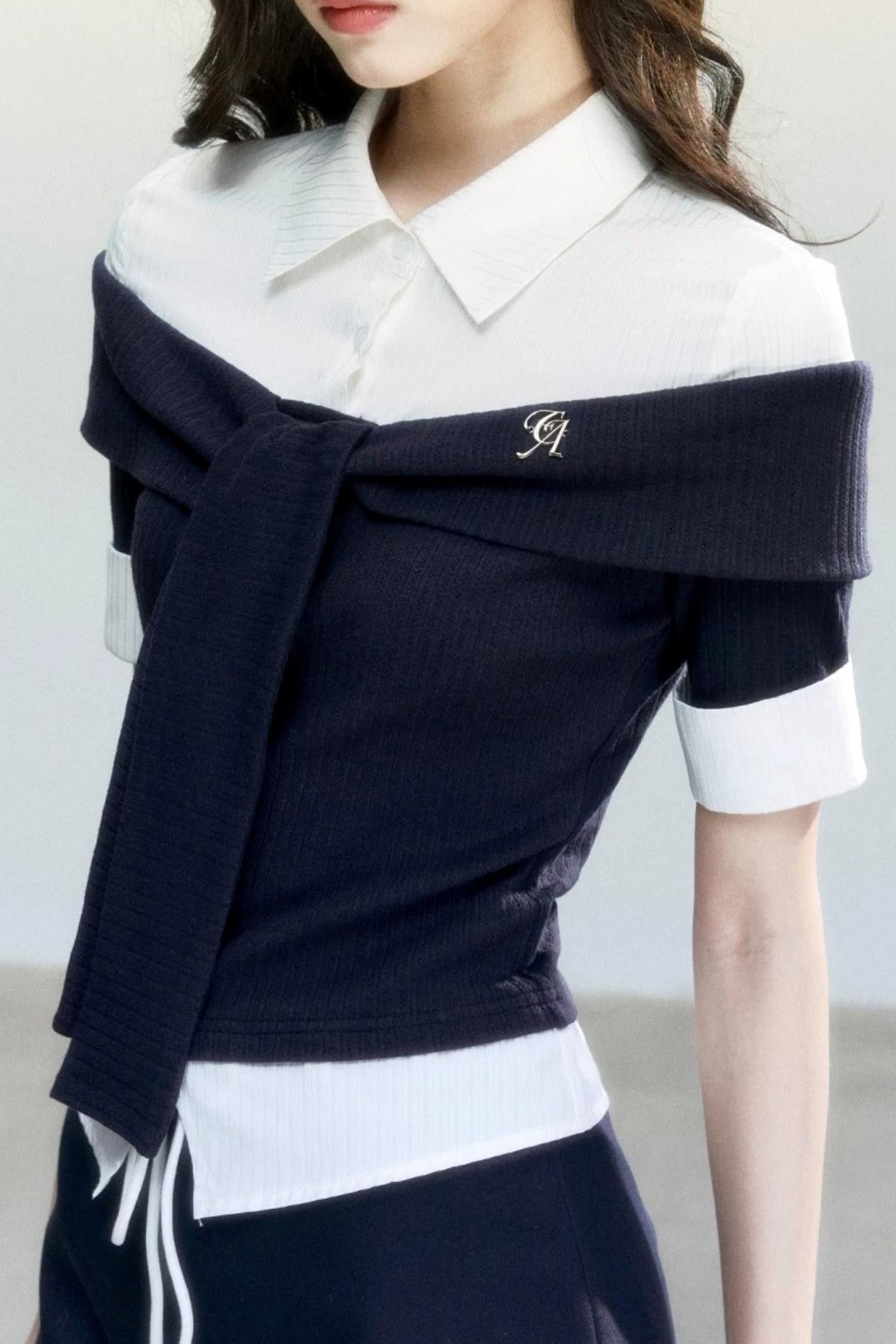 Korean Tie-Waist Blouse Set-Up