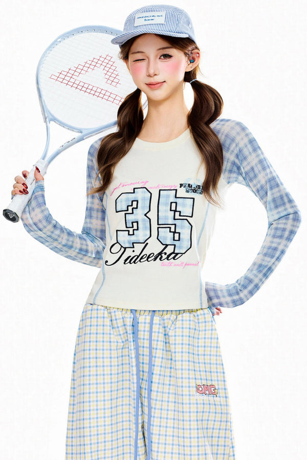 Plaid Patchwork Long-Sleeve T-Shirt