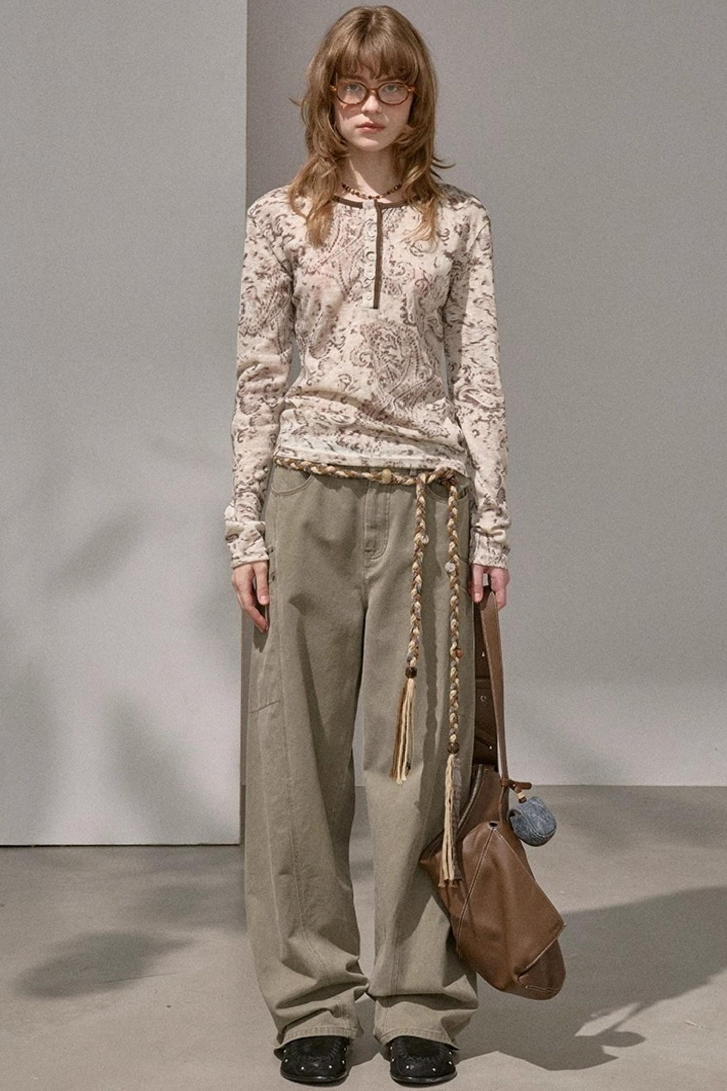 Cashew Flower Slim Print Knitted Top