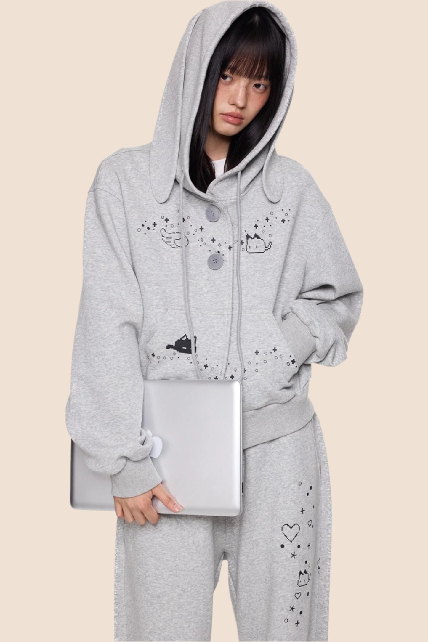 Rabbit Cartoon Hoodie Jacket Pants Set-Up