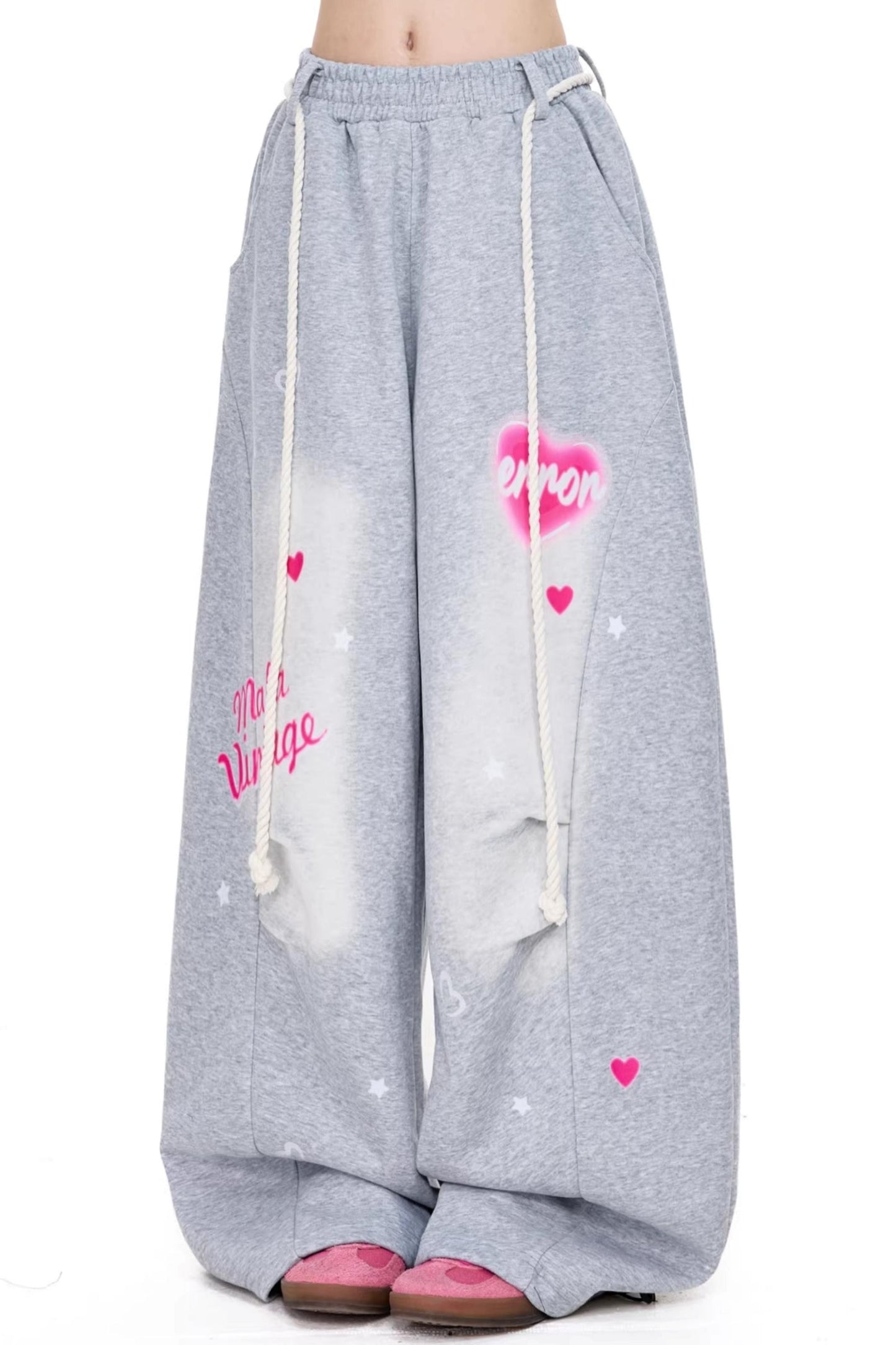 컬러 블로킹 하트 프린트 바지