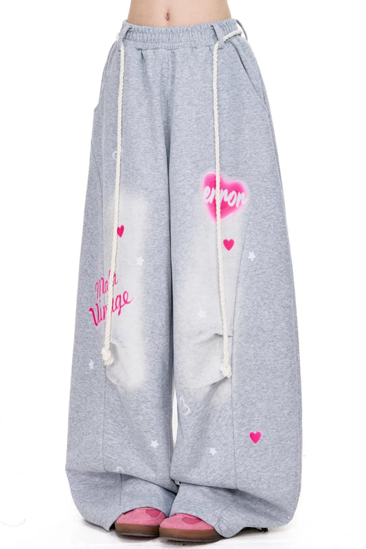 컬러 블로킹 하트 프린트 바지