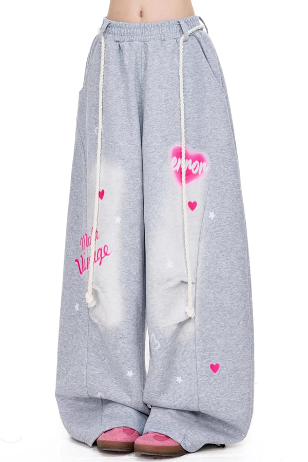 Color-Blocking Heart Print Pants