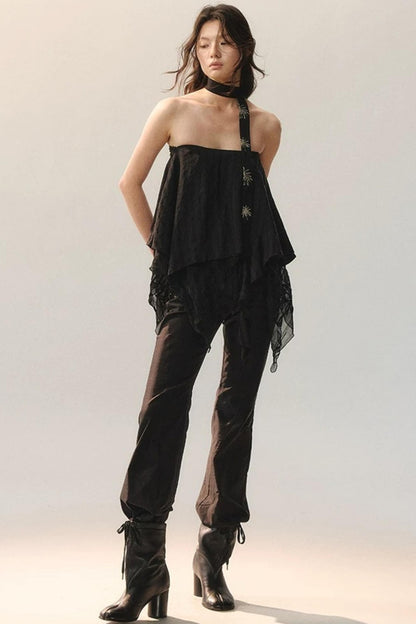 Pantalon Irrégulier à Dentelle Détachable