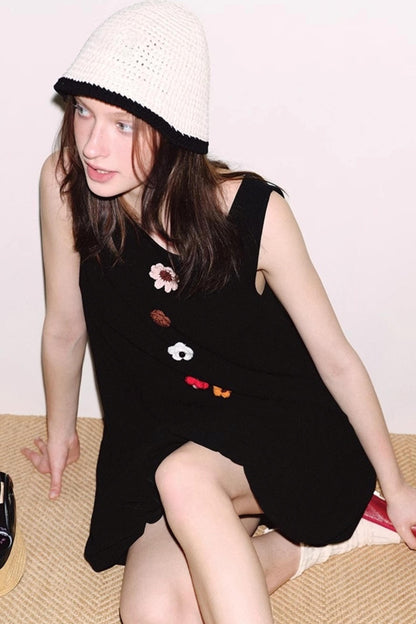 Breathable Linen Crochet Flower Dress