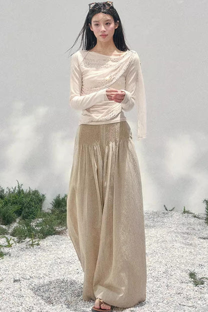 Sheer Rhinestone Slim-Fit Top Set