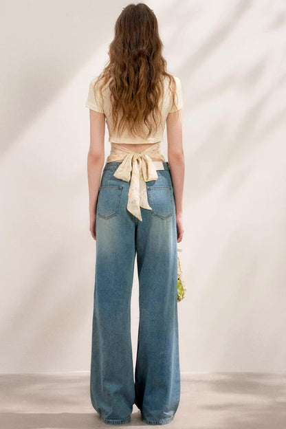 Bow-Detail Wide-Leg Jeans