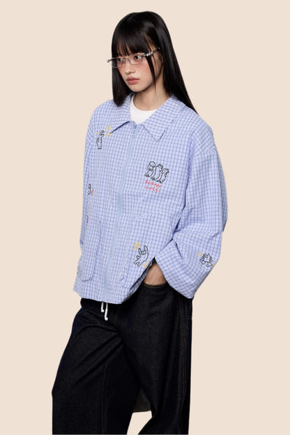 Cartoon Print Plaid Jacket