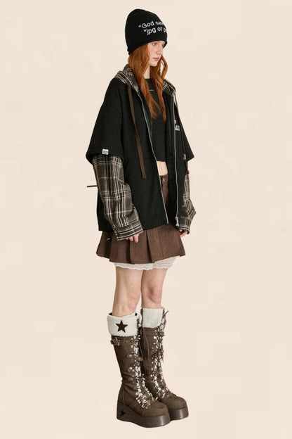 Vintage Plaid Patchwork Varsity Coat