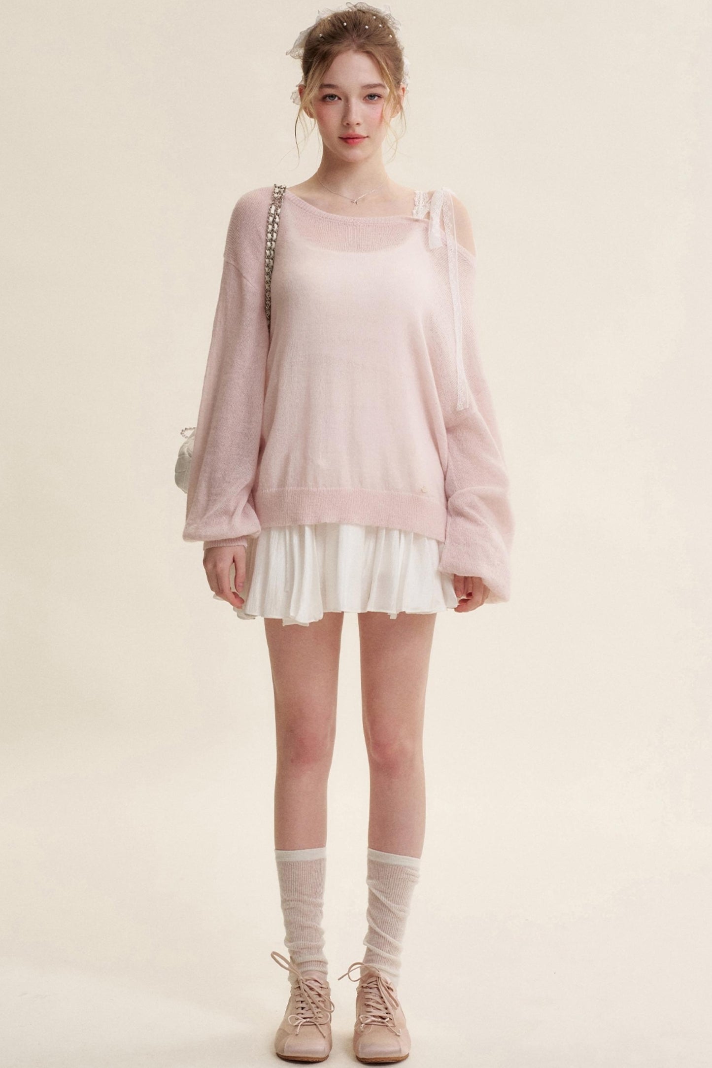 Slouchy Lace-Up Mohair Pullover Set