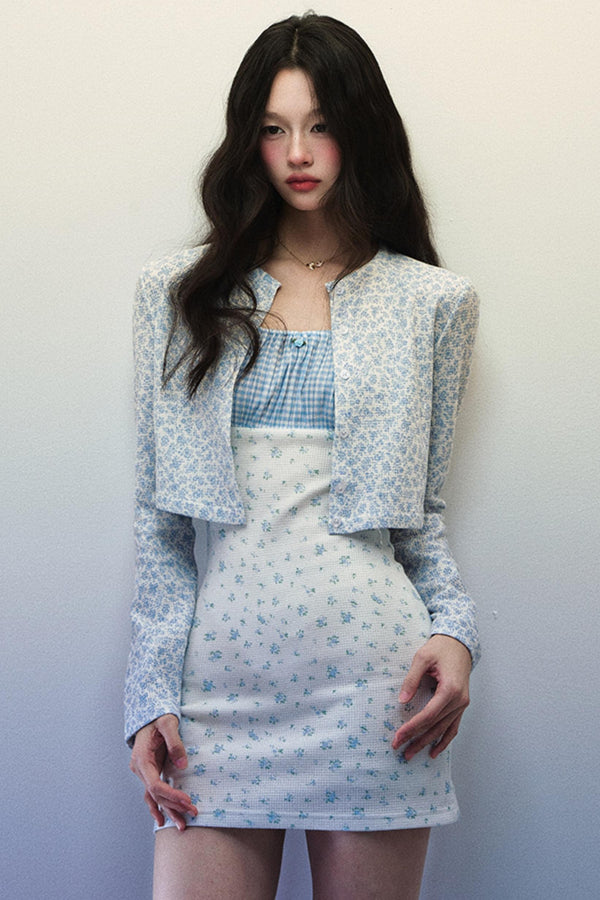 Plaid Floral Halter Dress Cardigan Set-Up