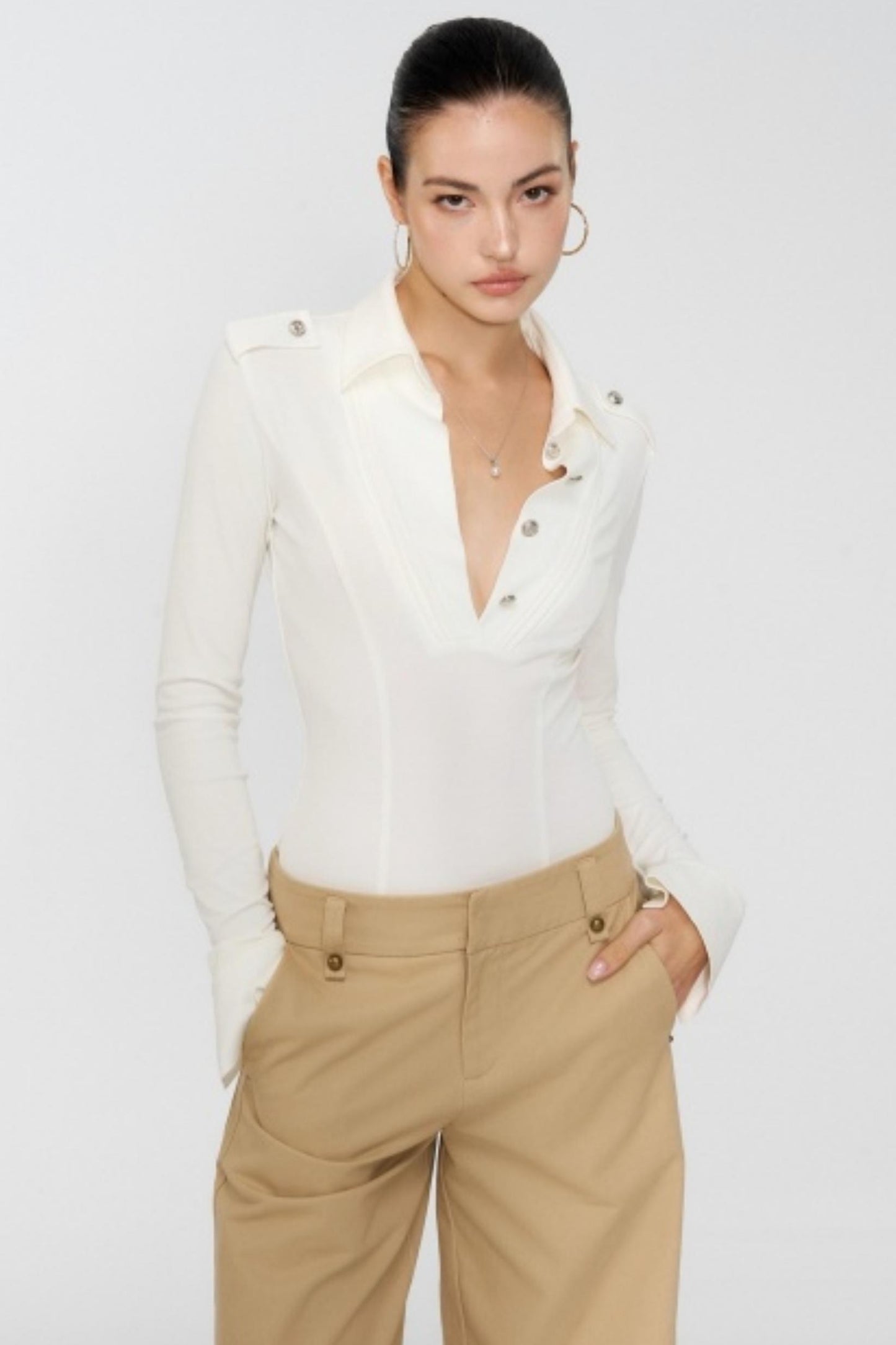 White Workwear Long Sleeve Top