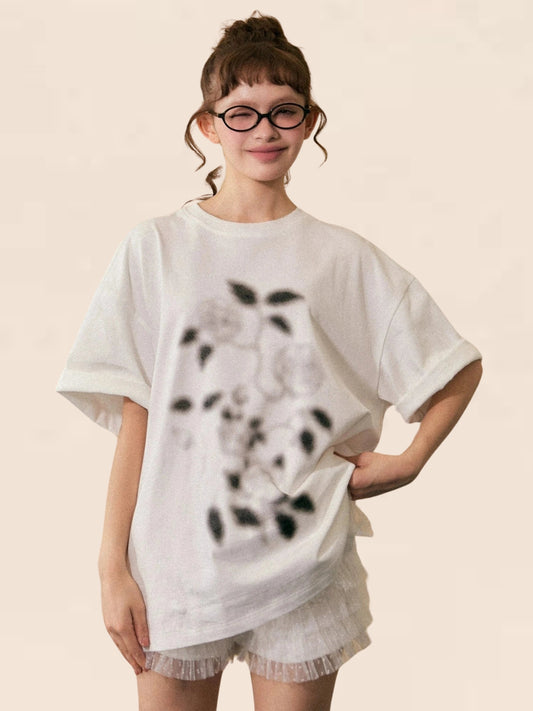 Mist Hazy Rose Print T-Shirt mit kurzen Ärmeln
