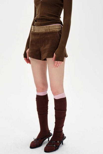 Color-Blocked High-Waisted Suede Shorts