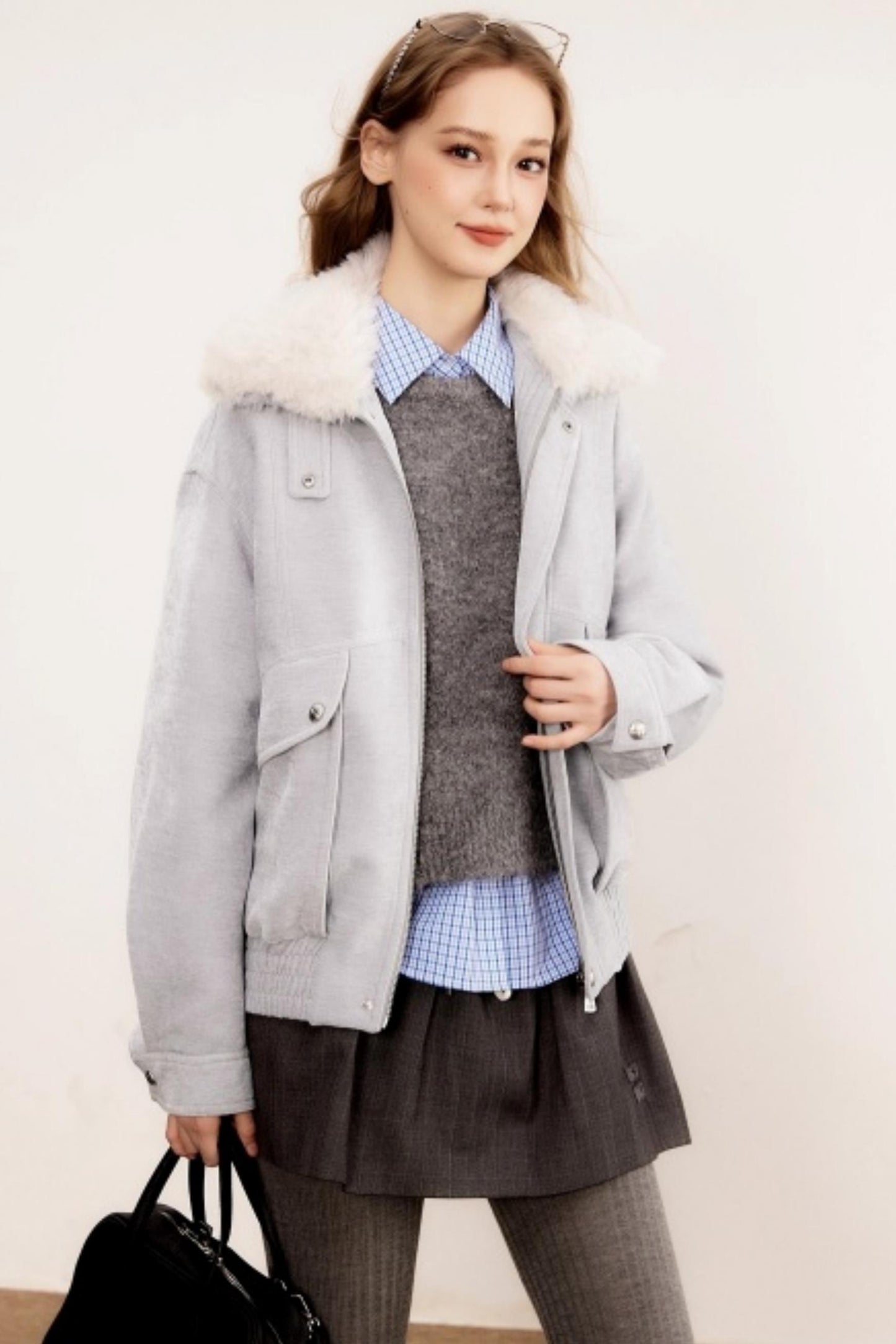 Chenille Detachable Fur Collar Jacket