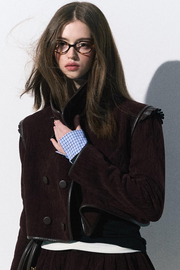 무거운 벨벳 짧은 재킷과 스커트 세트 