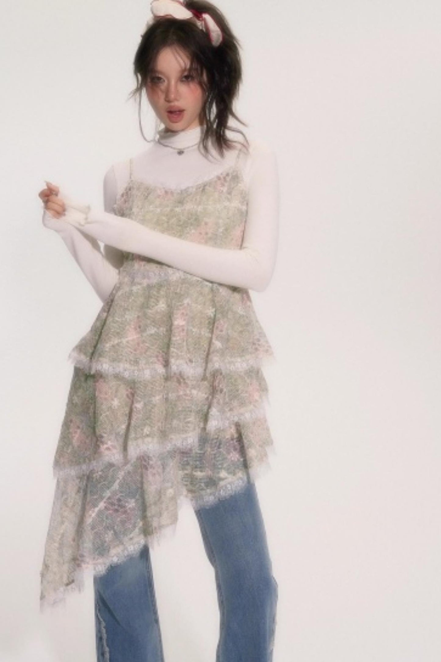 Embroidered Lace Ruffle Dress