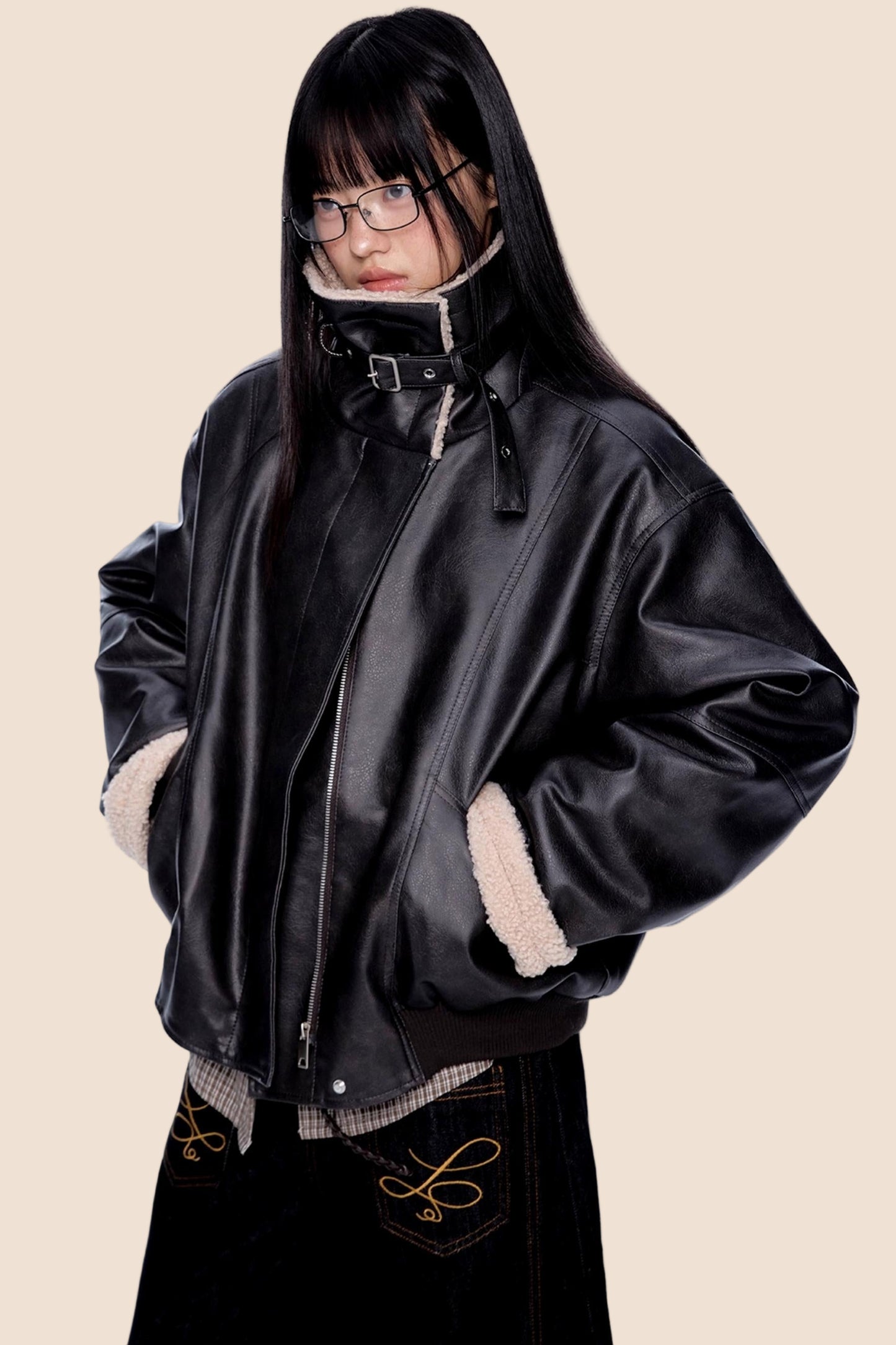 Fur Collar Color-Blocked Jacket