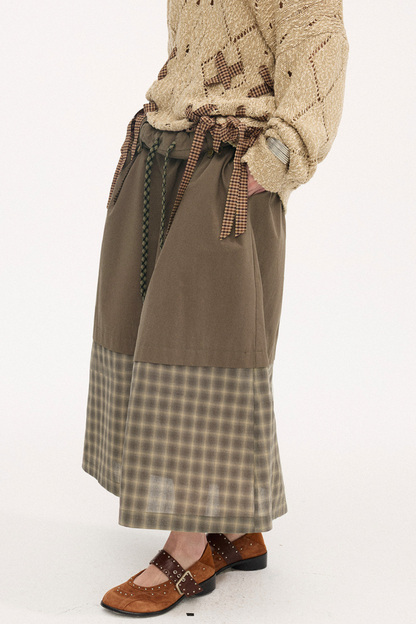 Plaid Patchwork Ruffled Skirt