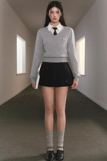 V-Neck Waist-Cinching Knit Sweater