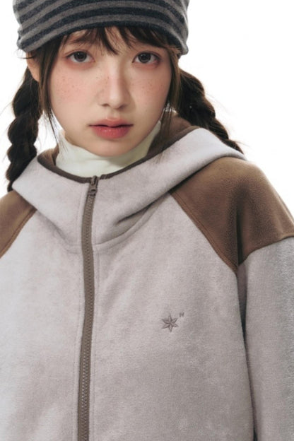 Fleece Patchwork Hooded Jacket