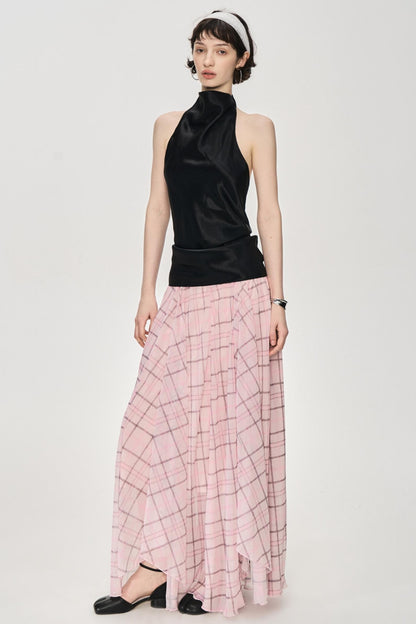 Irregular Pink Plaid Skirt