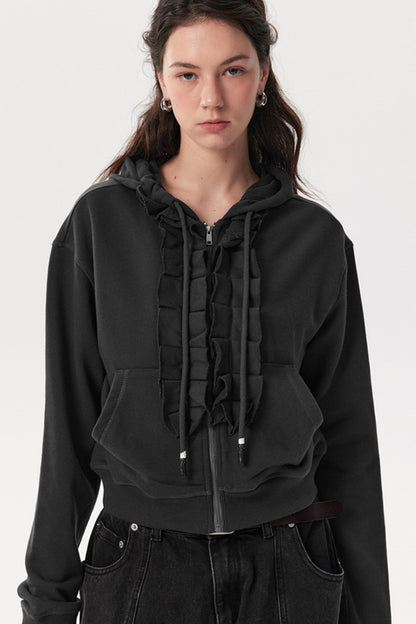 New Lace Collar Hooded Top