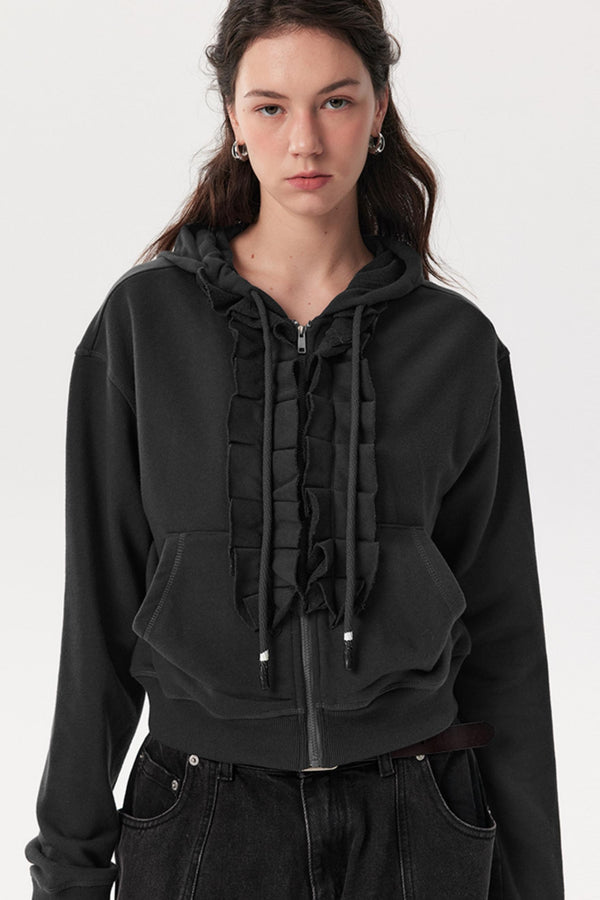 New Lace Collar Hooded Top