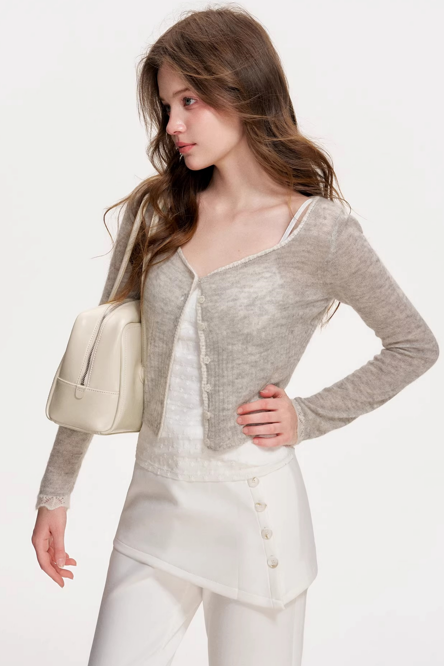 Faux Pearl Spliced Flared Pants