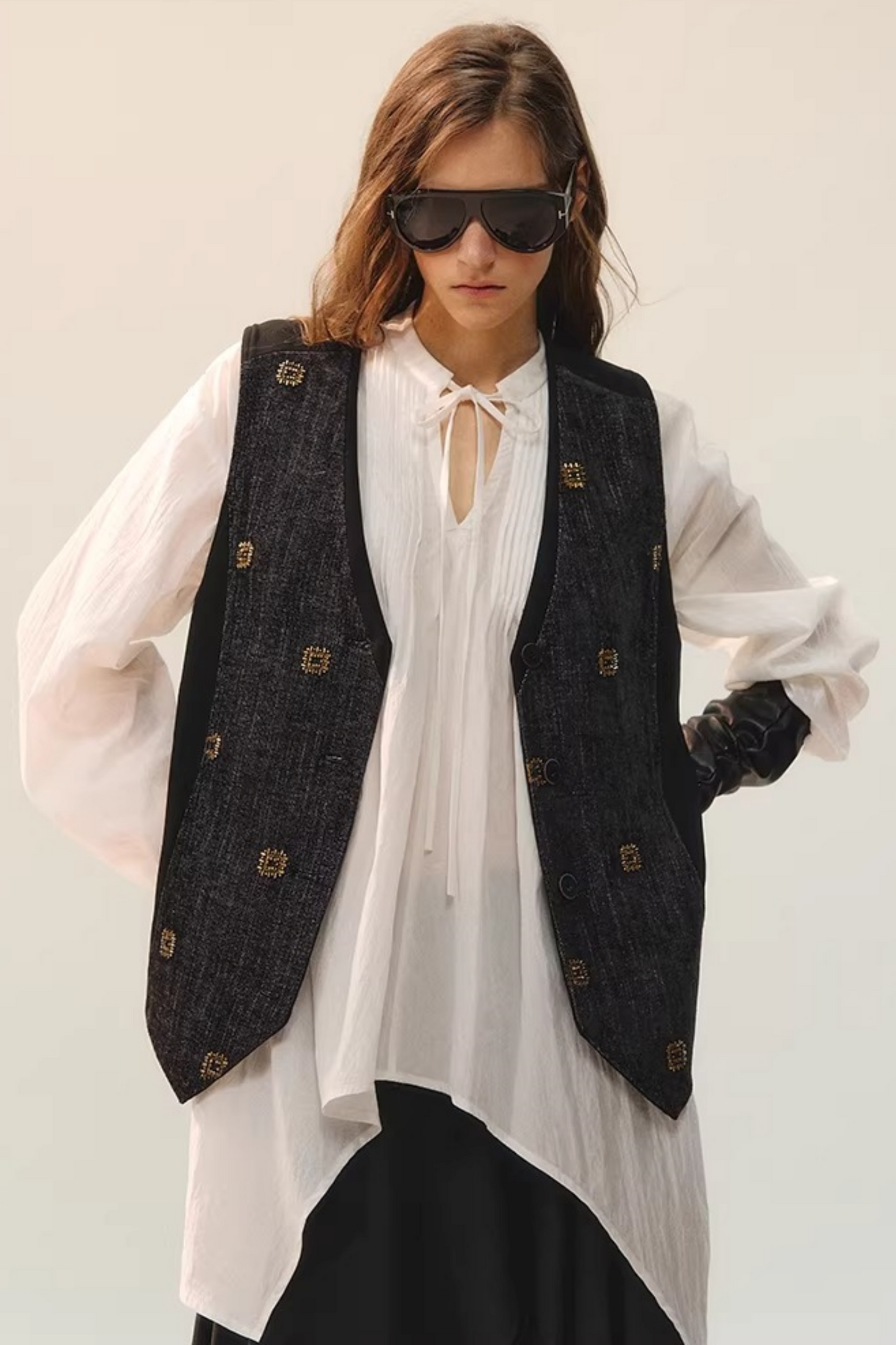 Beaded Retro V-Neck Vest Set