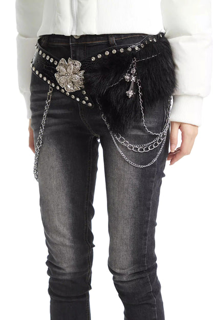 Spicy Black Rhinestone Waist Chain