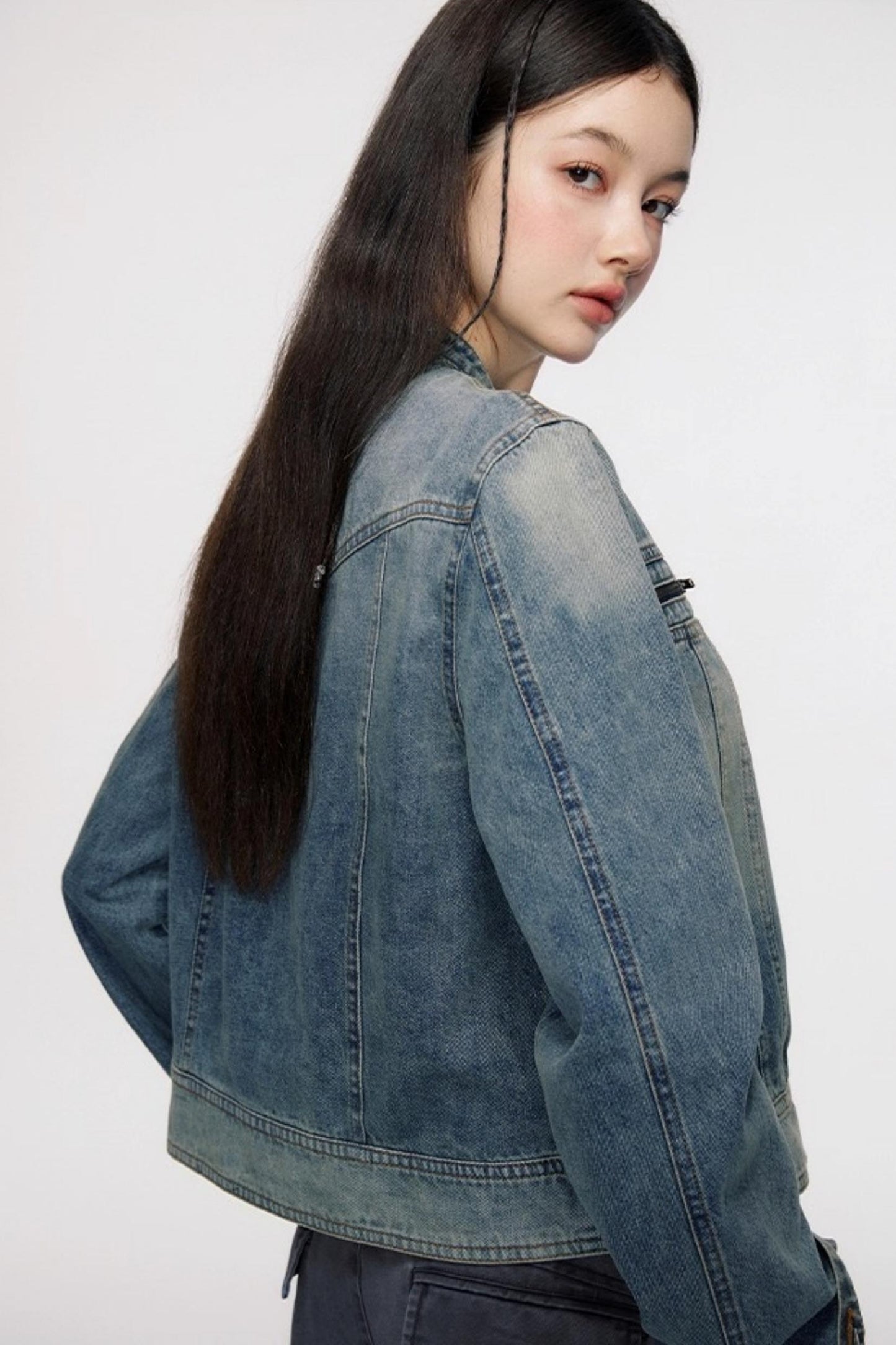 Vintage Distressed Cropped Denim Jacket