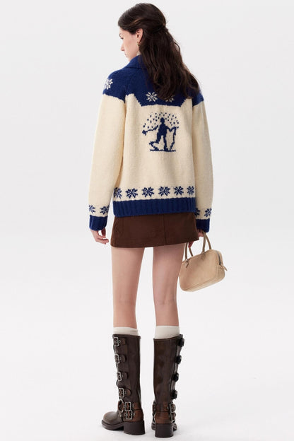 Contrast Retro Fair Island Knitted Cardigan