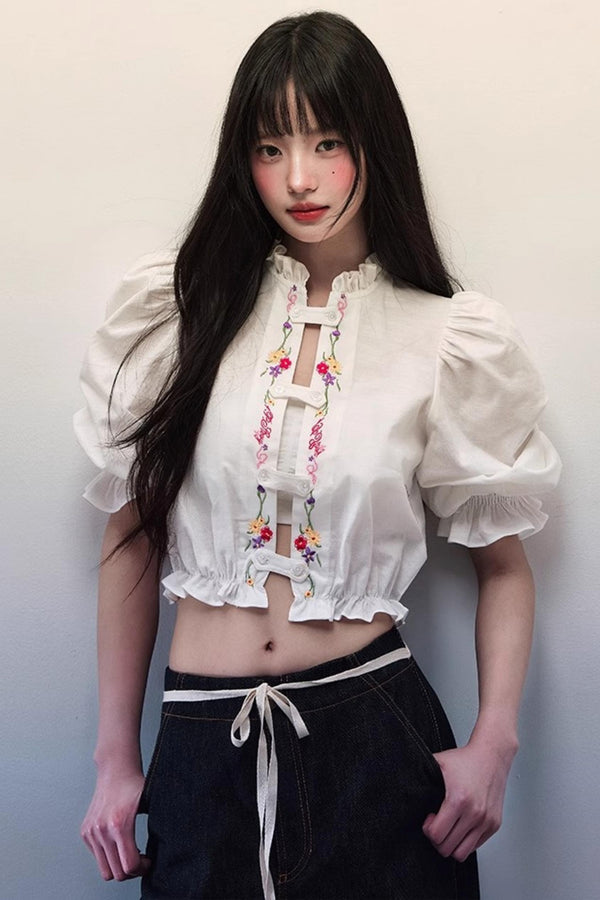 Linen Bubble Sleeve Blouse