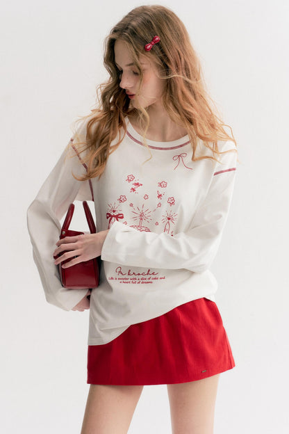 Lazy Cake Print Long-Sleeved T-Shirt