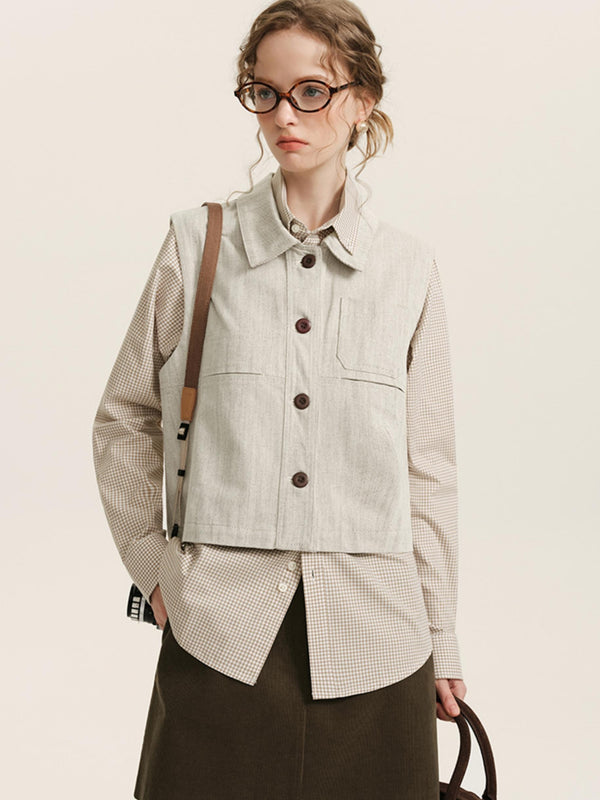 French Style Short Denim Vest Set-Up 