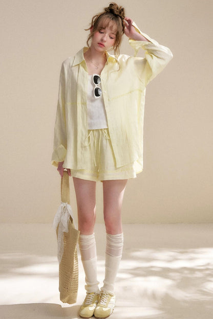 Linen Tencel Beaded Blouse Set-Up