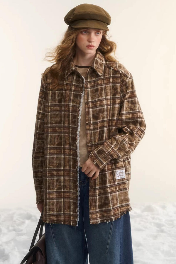 Lace-Trimmed Plaid Shirt