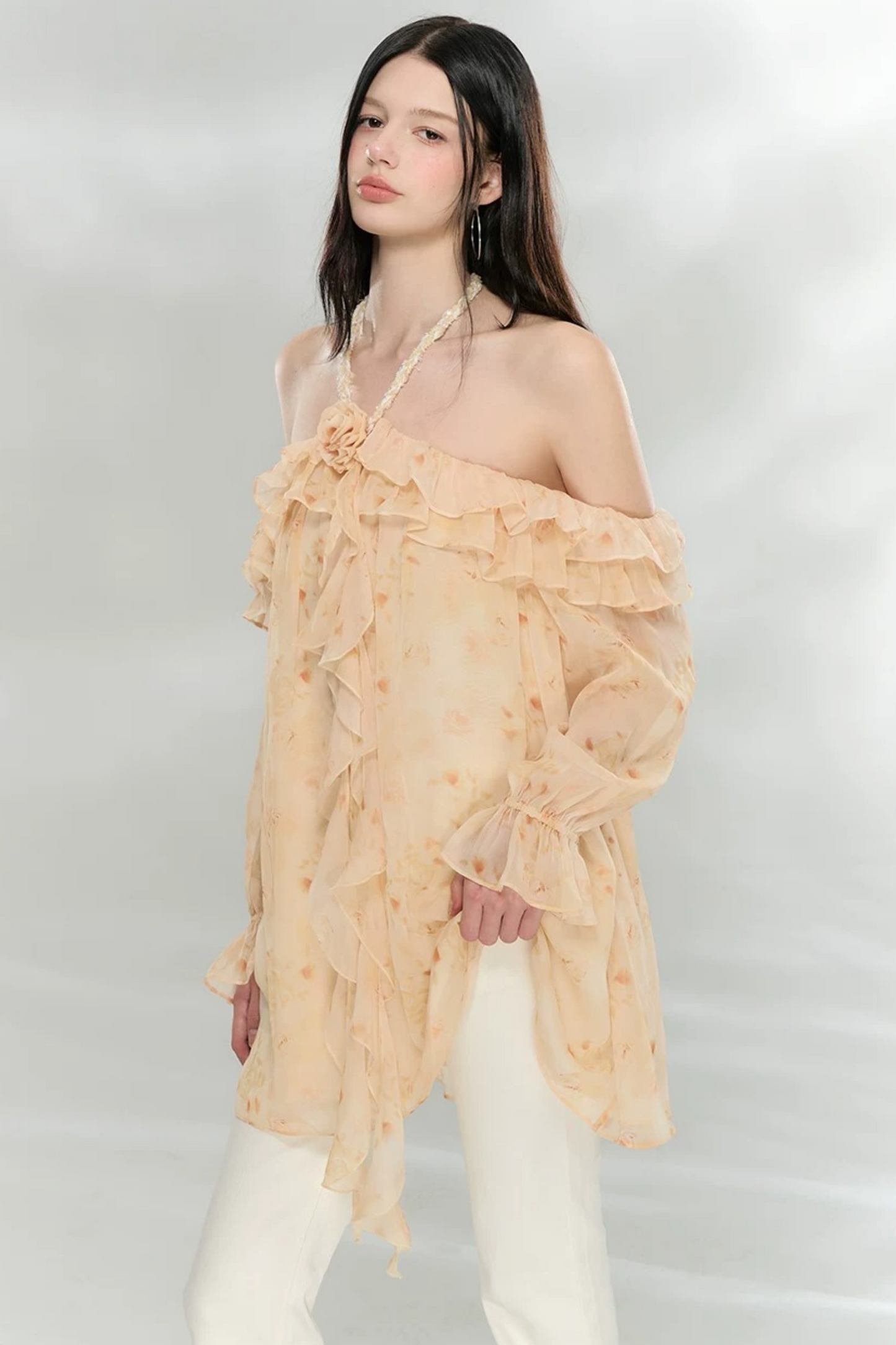 Flowing Ruffled Halter Dress
