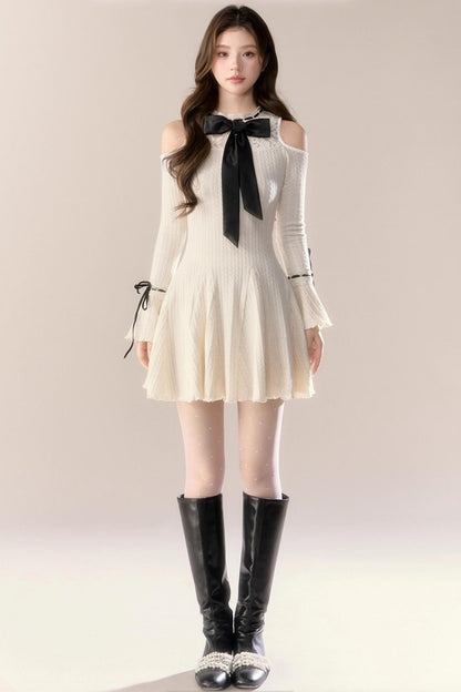 French Knitted Long-Sleeved Dress