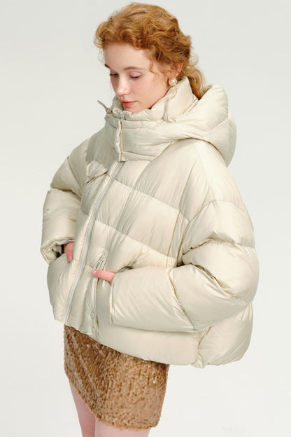 White Goose Down Hooded Short Jacket