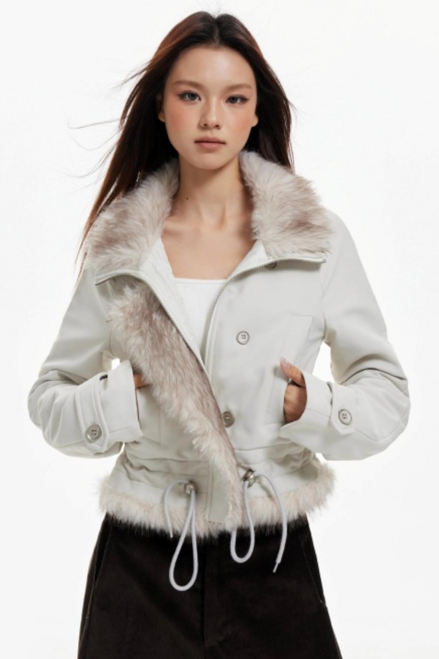 Plush Collar Slim Zippered Jacket