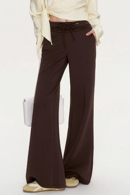Ruffle Elastic Waist Drawstring Straight Pants