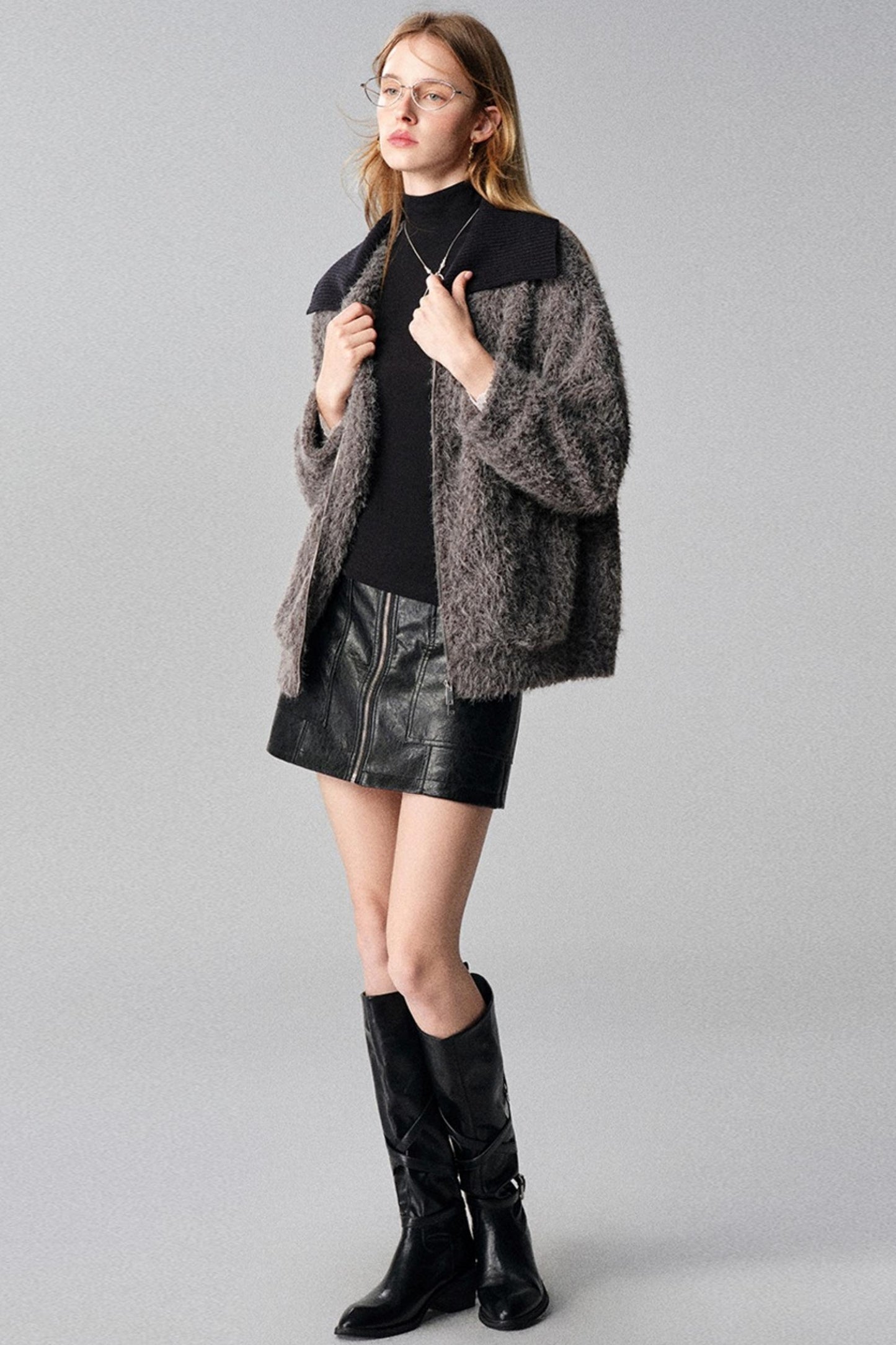 Autumn and Winter High-Waisted Leather Skirt