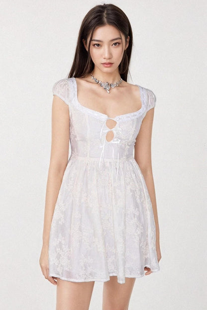 Lace-Up Slim White Dress