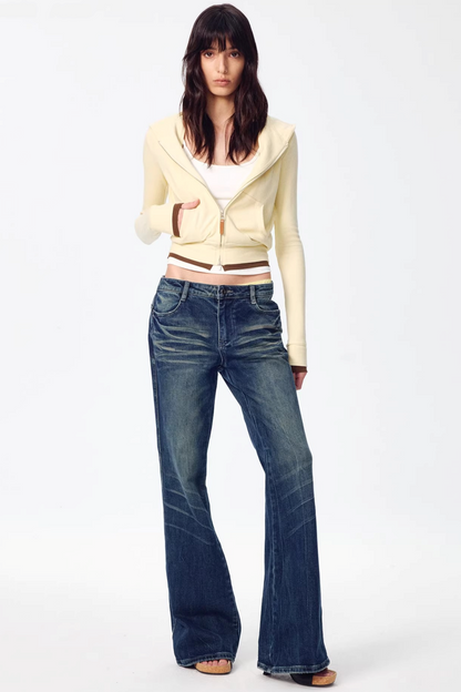 Color-Blocked Zipper Sweatshirt Top Set-Up