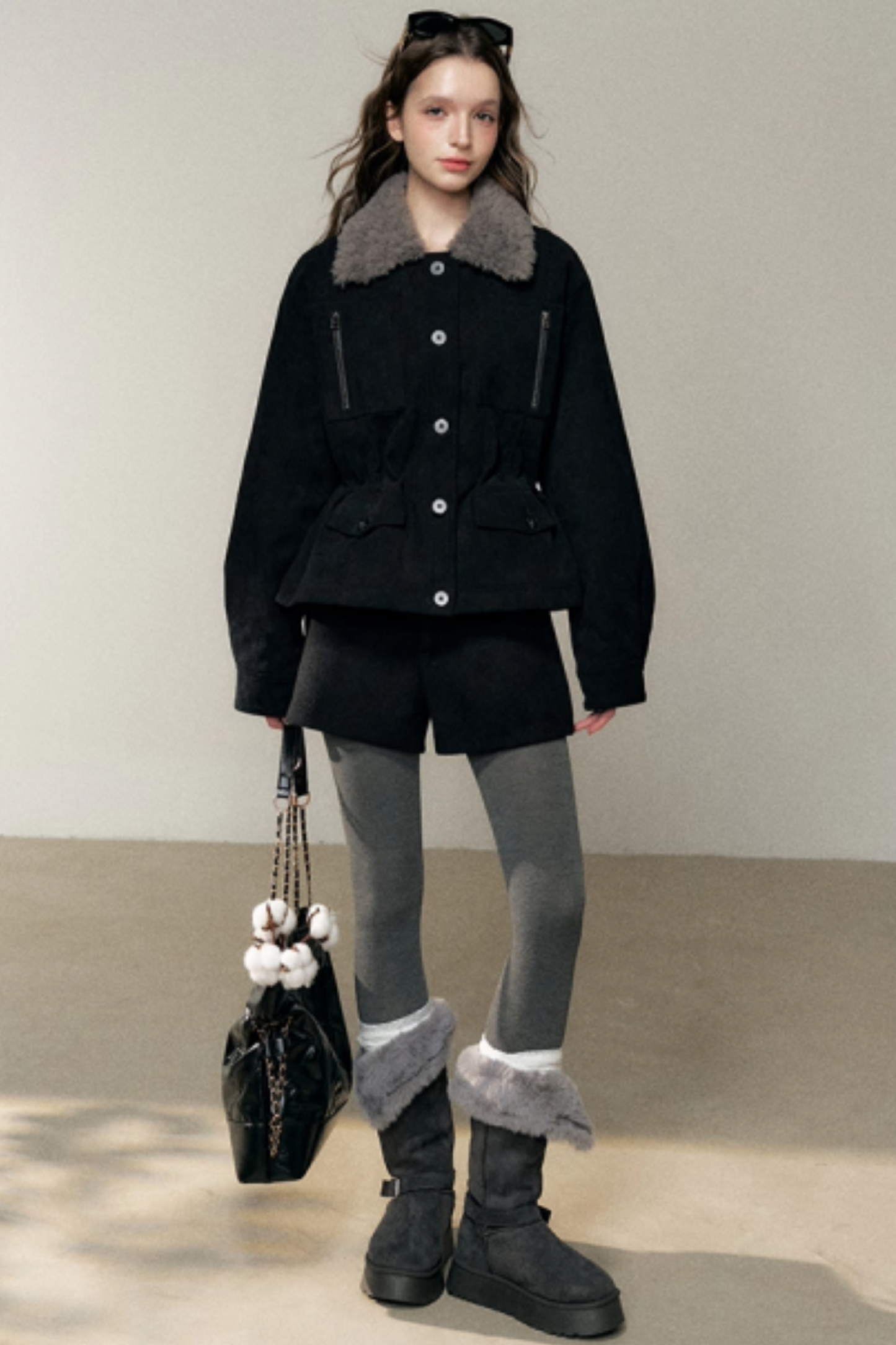 Petite Corduroy Fur Collar Jacket