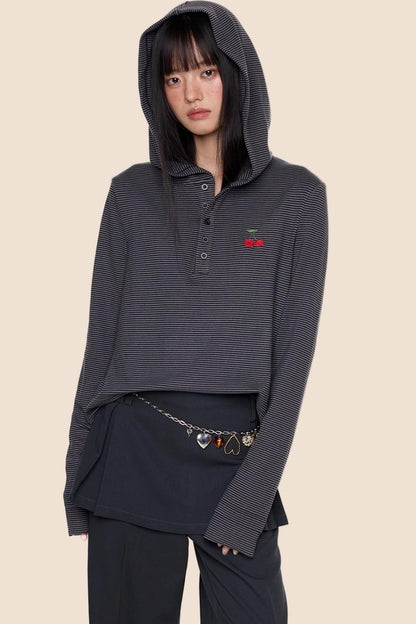 Embroidered Striped Long Sleeve Tee