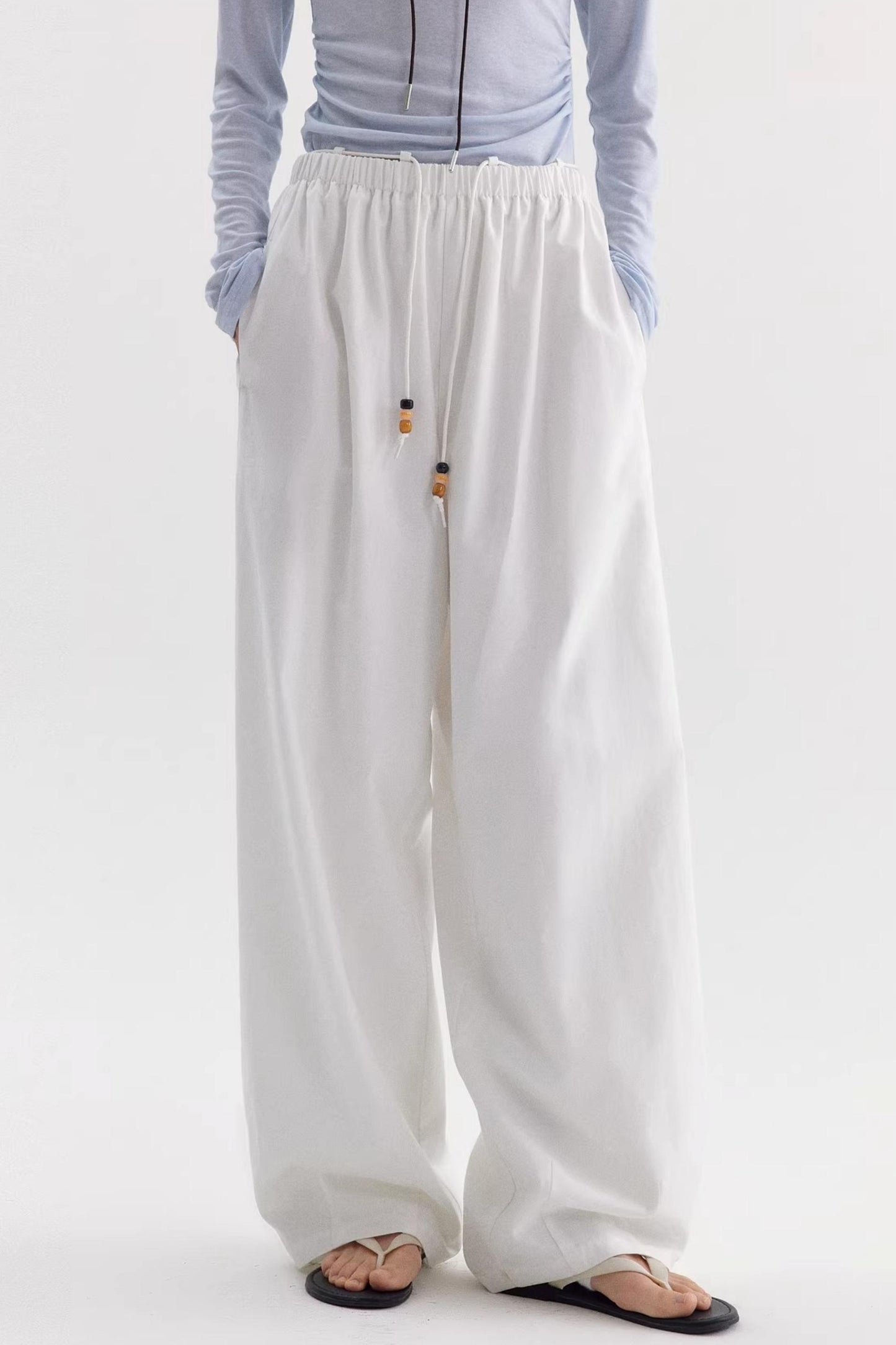White Drapey Wide-Leg Pants